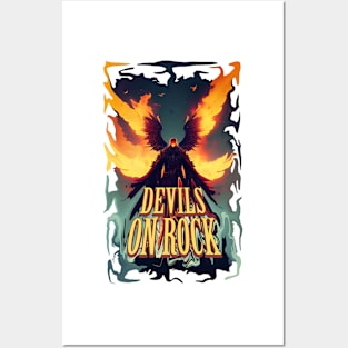 fantastic wings devil skull on rock graphic design and illustration by ironpalette Posters and Art